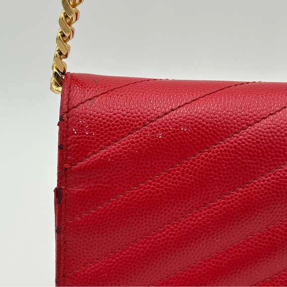 Yves Saint Laurent Red Quilted Clutch with Gold Chain - Picture 14 of 16